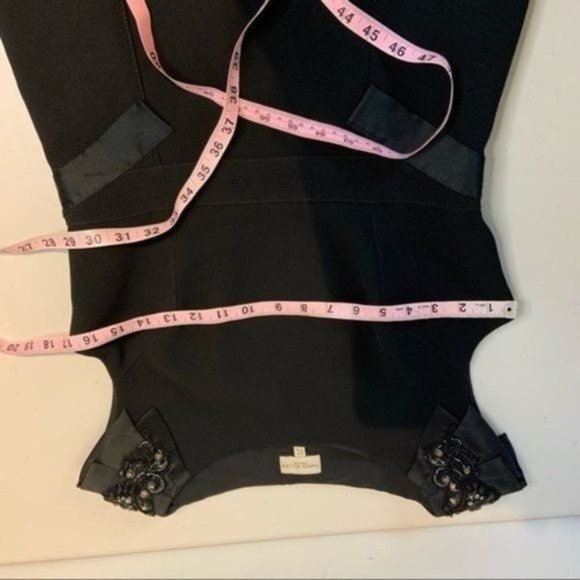 KAREN MILLEN BOAT NECK SILK ACCENT EMBELLISHED SHEATH DRESS KNEE LENGTH BLACK 8 - Picture 10 of 13